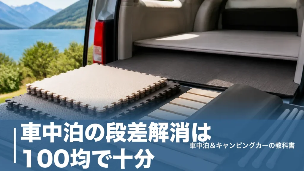 車中泊の段差解消は100均で十分｜厚さ別6グッズと総額1,100円のフラット化術のアイキャッチ画像