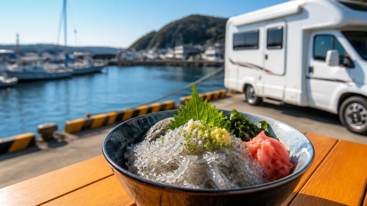 生しらす丼に朝の漁港|用宗で食べて遊ぶ楽しみ方の解説画像