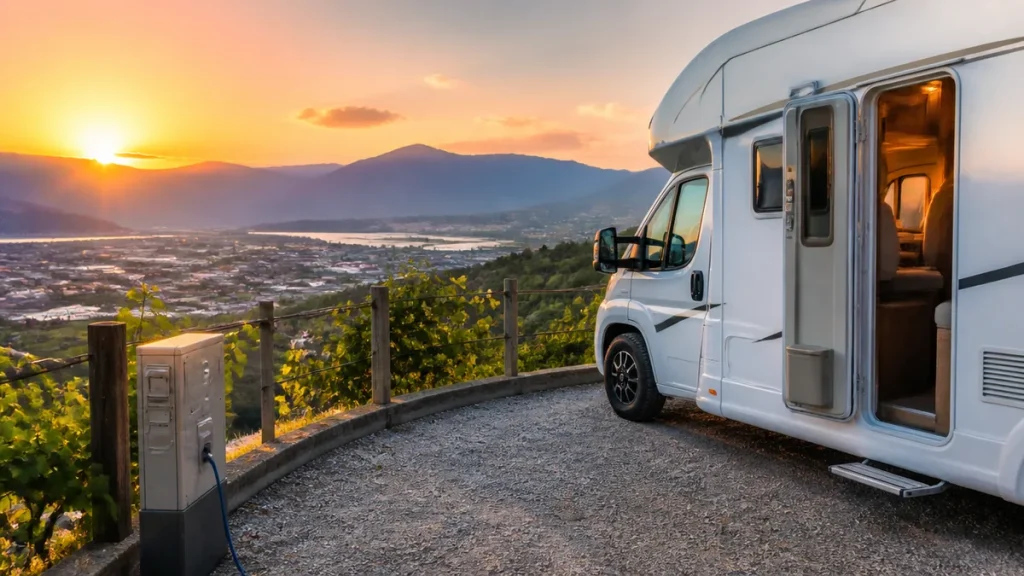 RVパーク甲州市勝沼ぶどうの丘で車中泊｜3,300円で温泉・ワイン・夜景を独り占めのアイキャッチ画像