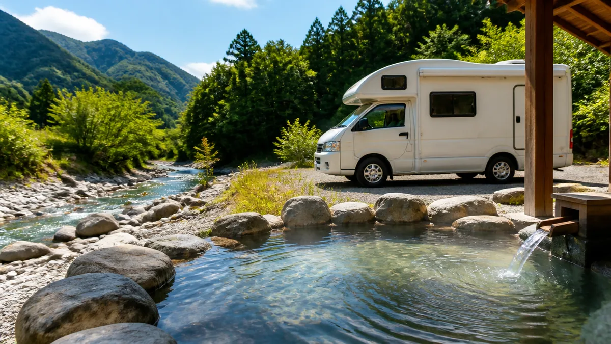 RVパークHESTA板取川温泉ガイド｜1泊2,500円で美肌の湯と森林浴を満喫する車中泊のアイキャッチ画像