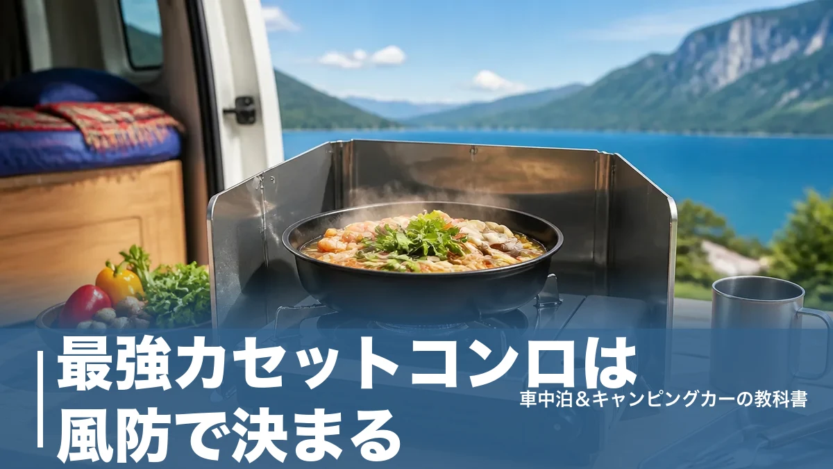 最強カセットコンロは風防で決まる｜車中泊向け6機種を火力3.5kWまで比較のアイキャッチ画像