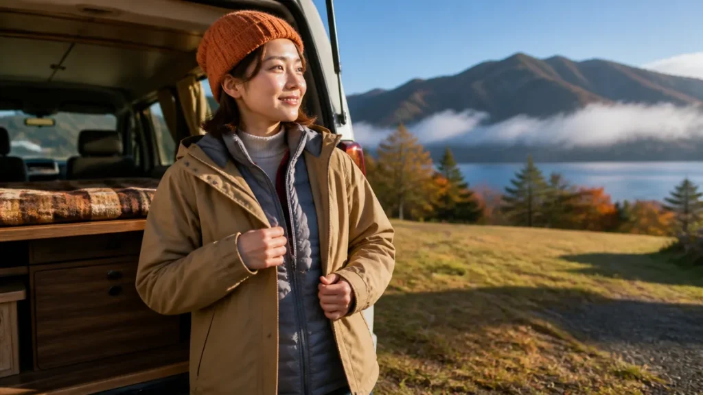 秋のキャンプ服装は3層で決まる｜寒暖差10℃を埋める6アイテムを1,900円から比較のアイキャッチ画像