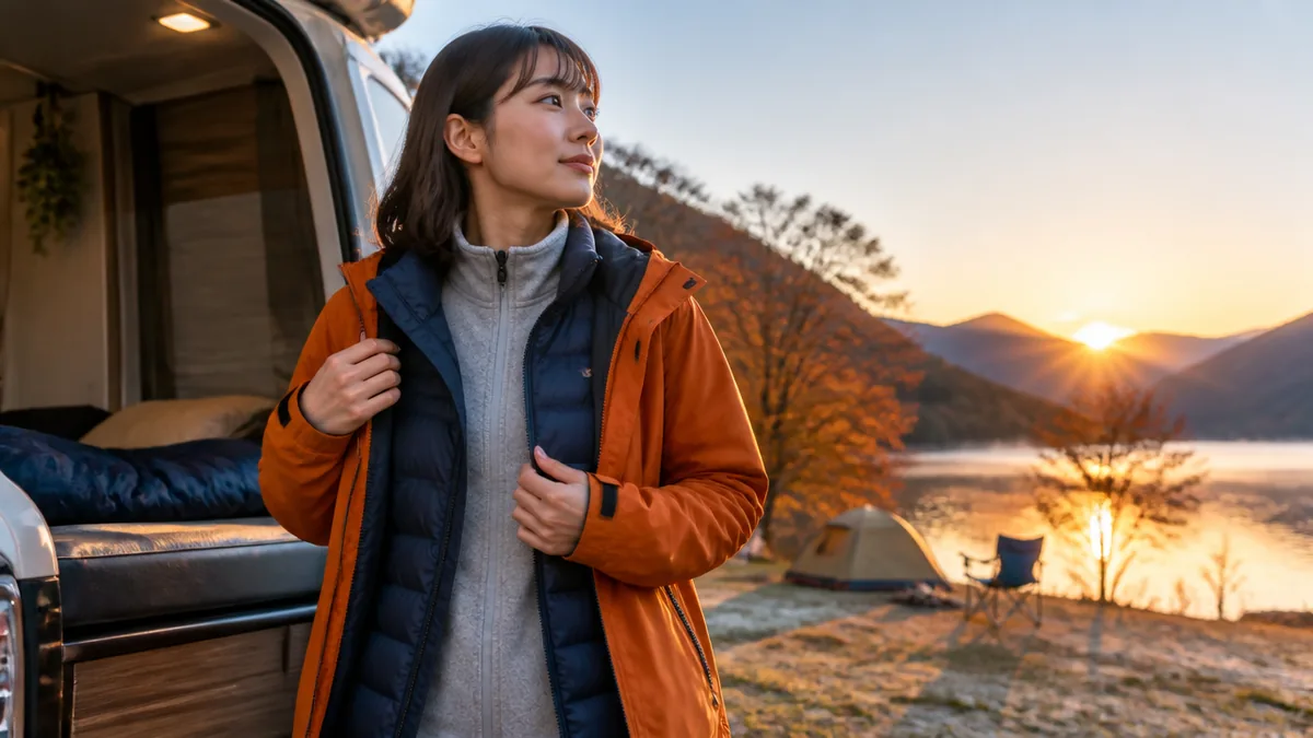 秋のキャンプ服装は3層で決める｜朝晩の気温差は約10℃の解説画像