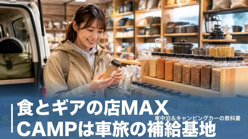 食とギアの店MAX CAMPは車旅の補給基地｜スパイス80種と24時間自販機の使い倒し方のアイキャッチ画像