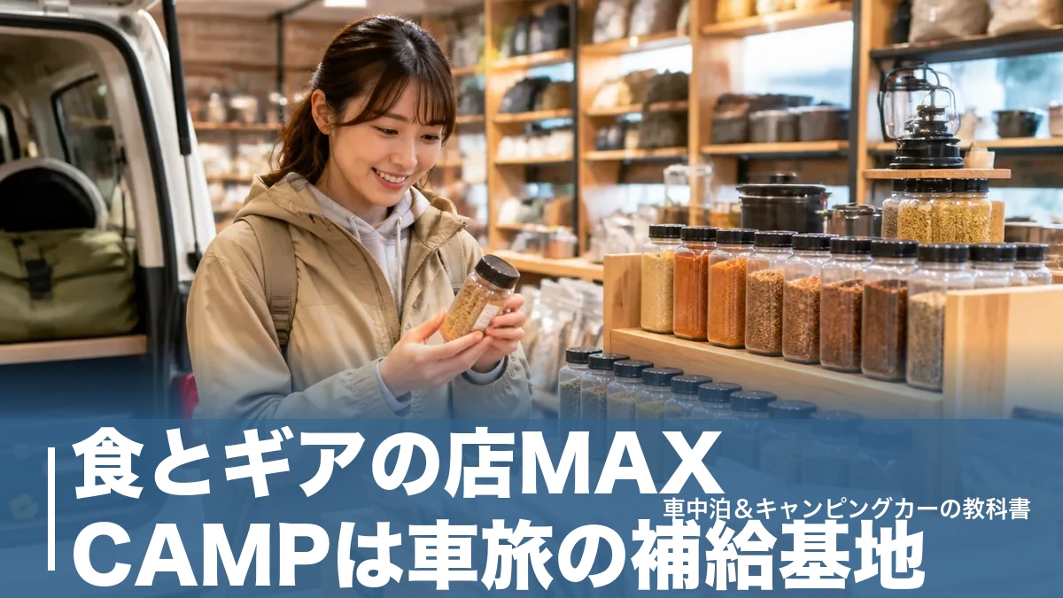 食とギアの店MAX CAMPは車旅の補給基地｜スパイス80種と24時間自販機の使い倒し方のアイキャッチ画像